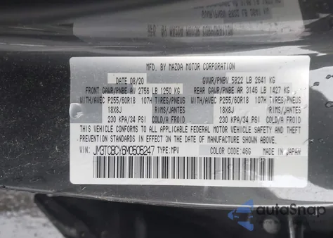 2021 Mazda Cx-9 Touring from USA, damaged, VIN JM3TCBCY6M0505247